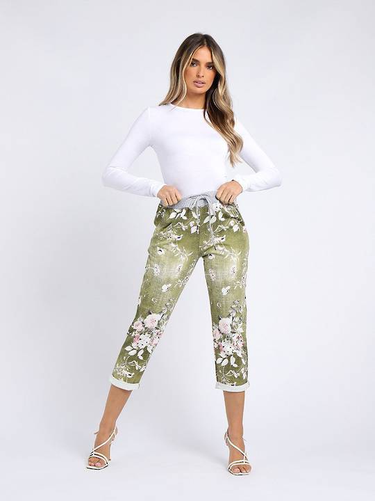Denver Floral Olive Trousers Size 10-14